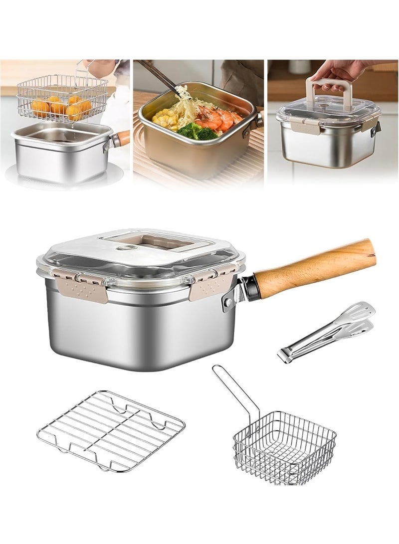 Arabest Stainless Steel Deep Fryer, Portable Outdoor Cooking Pot with Basket, Lid, Handle and Oil Filter Screen, Multi-Functional Food Container, Perfect for Frying Chicken, French Fries or Noodles, 2.3L - Image 1